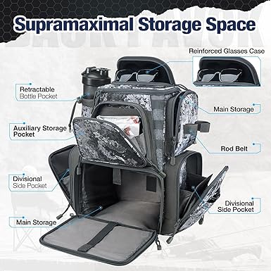 Piscifun Fishing Tackle Backpack with 4 Trays, Large Outdoor Storage Tackle Bag with Protective Rain Cover for Fishing Gear - Image 2